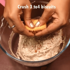 crushed biscuits added to cream