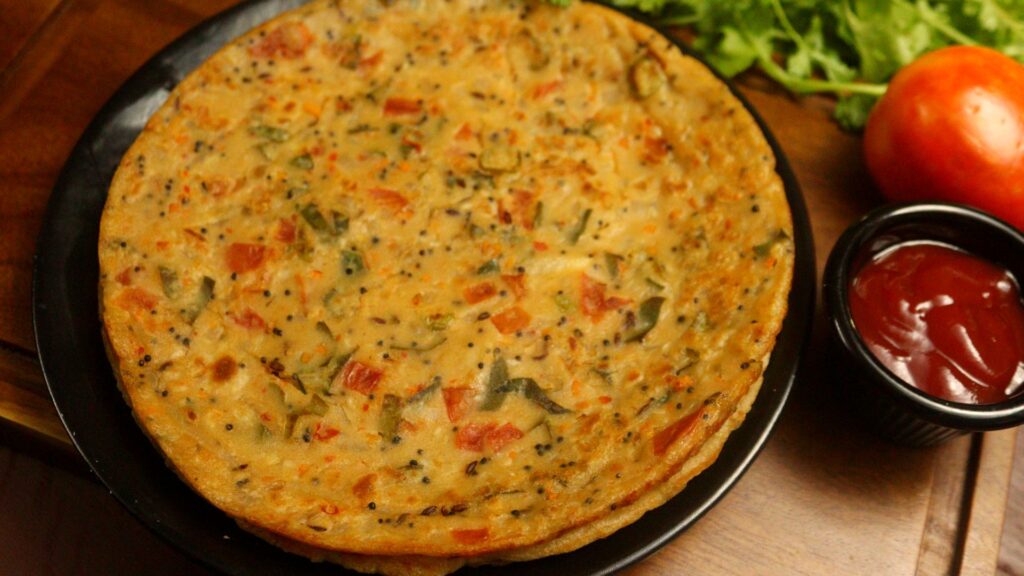 wheat flour breakfast served with ketchup