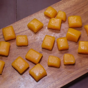 orange jelly cut into candy sized shapes