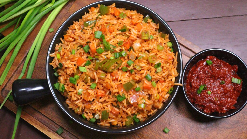 schezwan fried rice and sauce